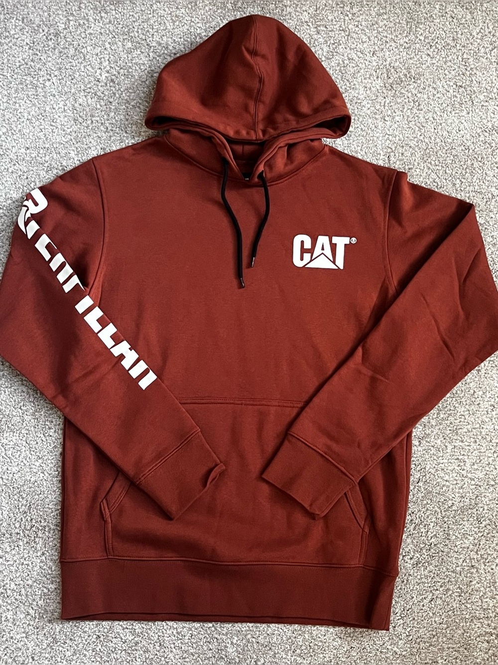 Caterpillar Cat Trademark Banner Pullover Hoodie Sweatshirt Mens Size S, M Brown